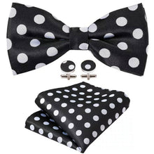 Load image into Gallery viewer, Silk Bowtie (Pre-Tied) & Pocket Square with Woven Cufflink Set | Pre-Tied Bowtie Set | Bowtie | Men's Bowtie, Neck Tie, Groomsmen, Grooms