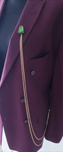 Load image into Gallery viewer, Extra Long Crystal Lapel Pin with Two Gold Chains
