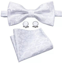 Load image into Gallery viewer, Silk Bowtie (Pre-Tied) & Pocket Square with Woven Cufflink Set | Pre-Tied Bowtie Set | Bowtie | Men's Bowtie, Neck Tie, Groomsmen, Grooms
