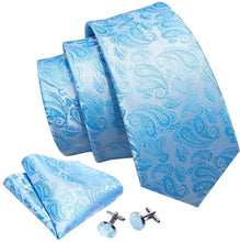 Load image into Gallery viewer, Men's Light Blue Silk Necktie Cufflink Set