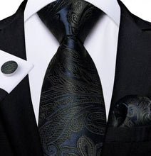 Load image into Gallery viewer, Men's Black Navy Floral Silk Necktie Set
