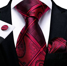 Load image into Gallery viewer, Men's Red Silk Necktie Pocket Square Cufflink Set