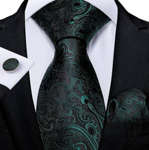 Load image into Gallery viewer, Men's Green Gold Floral Classic Silk Tie Necktie Set