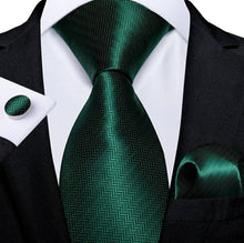 Load image into Gallery viewer, Men's Green Silk Necktie Square Cufflink Set