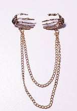 Load image into Gallery viewer, Double Chain Skeleton Hands Collar Pin