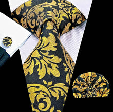 Load image into Gallery viewer, Men's Grey Gold Floral Silk Necktie Set