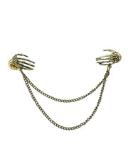 Load image into Gallery viewer, Double Chain Skeleton Hands Collar Pin