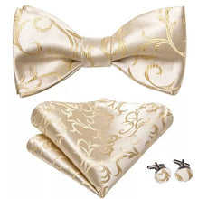 Load image into Gallery viewer, Silk Bowtie (Self-Tie) & Pocket Square with Woven Cufflink Set | Self-Tied Bowtie Set | Bowtie | Men's Bowtie, Neck Tie, Groomsmen, Grooms