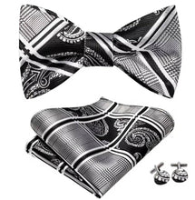 Load image into Gallery viewer, Silk Bowtie (Self-Tie) & Pocket Square with Woven Cufflink Set | Self-Tied Bowtie Set | Bowtie | Men's Bowtie, Neck Tie, Groomsmen, Grooms