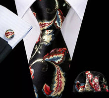 Load image into Gallery viewer, Men's Black Silk Necktie Square Cufflink Set