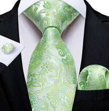 Load image into Gallery viewer, Men's Green Necktie Pocket Square Cufflink Set