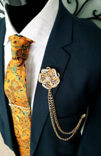 Load image into Gallery viewer, Elegant Flower Crystal Lapel Pin with 2 Gold Chains