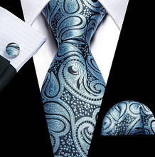 Load image into Gallery viewer, Men's Silk Necktie Pocket Square Cufflink Set - Blue/Lite Blue