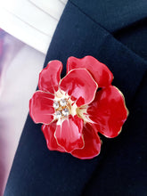 Load image into Gallery viewer, Clear Crystal Red Flower Brooch Pin