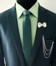 Load image into Gallery viewer, Crystal Bow Lapel Pin with 3 Silver Chains