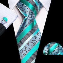 Load image into Gallery viewer, Men's Turquoise Brown Floral Silk Necktie Set