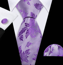 Load image into Gallery viewer, Men's Purple Necktie Pocket Square Cufflink Set