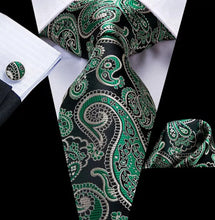 Load image into Gallery viewer, Men's Green Silk Necktie Pocket Square Cufflink Set