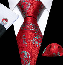 Load image into Gallery viewer, Red Green Necktie Pocket Square Cufflink Set