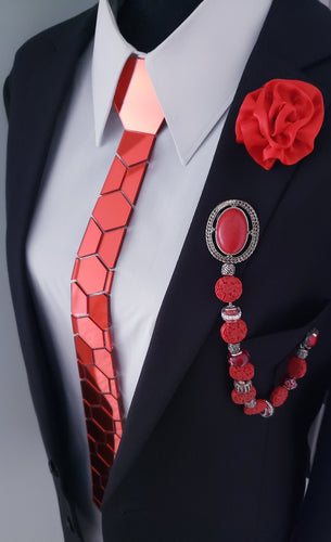 Red Mirror Acrylic Hexagon Necktie