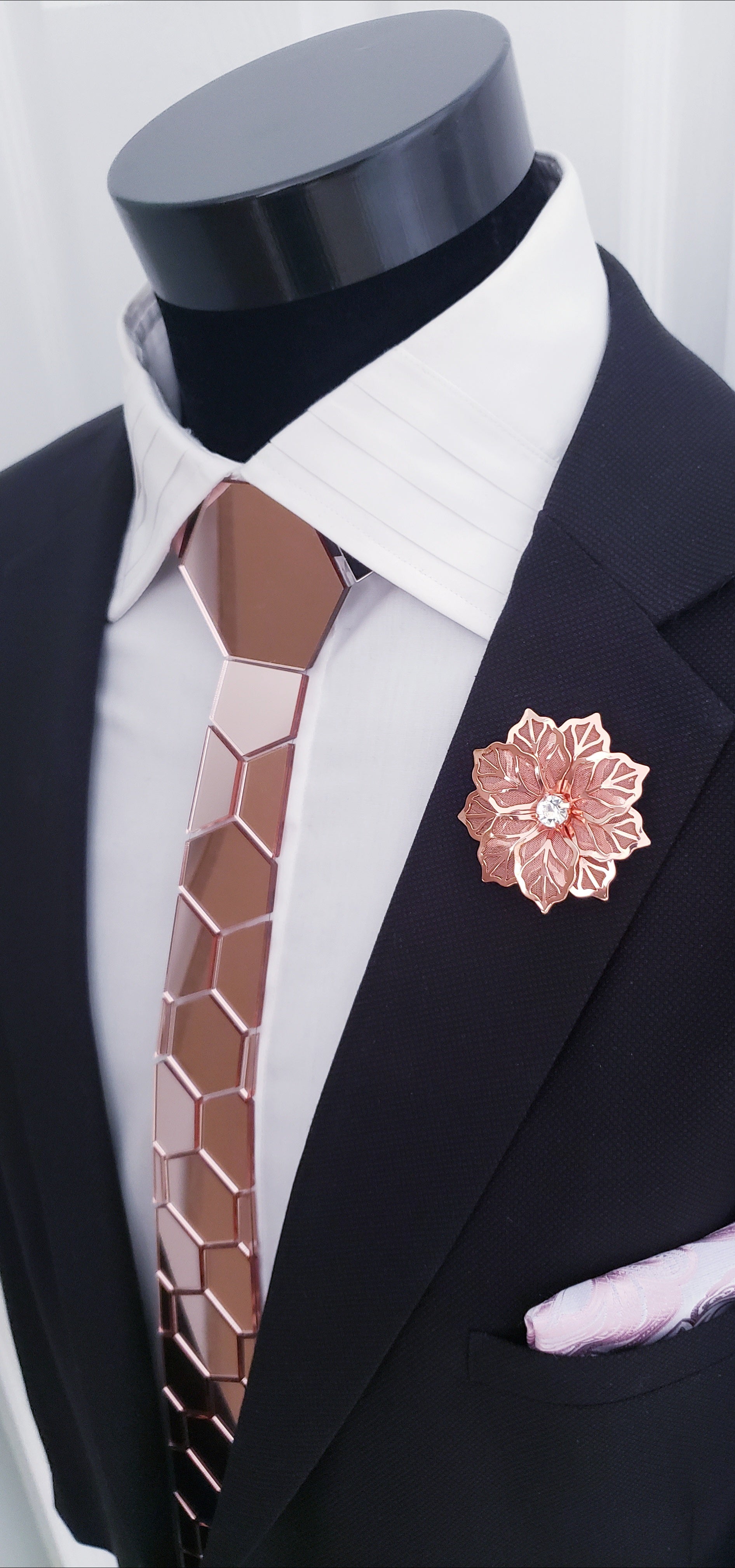 Rose Gold Mirror Acrylic Hexagon Necktie | Adrian's Ties and More Rose Gold Mirror Acrylic Hexagon Necktie | Adrian's Ties and More