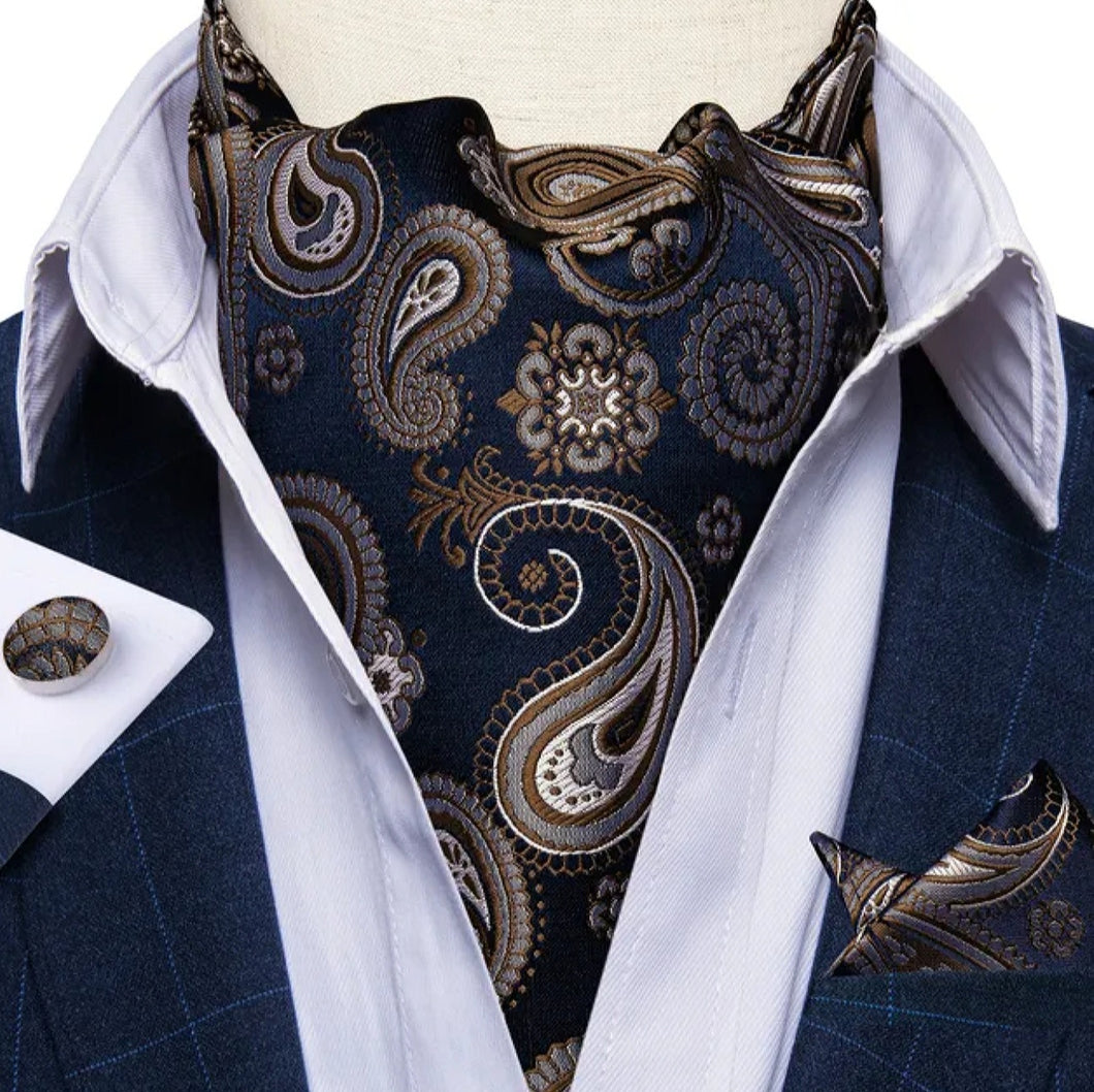 Silk Ascot & Pocket Square with Woven Cufflink Set