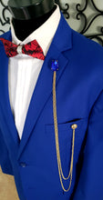 Load image into Gallery viewer, Extra Long Crystal Lapel Pin with Two Gold Chains
