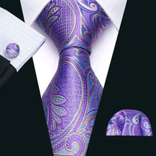 Load image into Gallery viewer, Men&#39;s Purple Floral Silk Necktie Set
