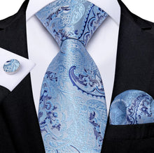 Load image into Gallery viewer, Men&#39;s Blue Necktie Pocket Square Cufflink Set
