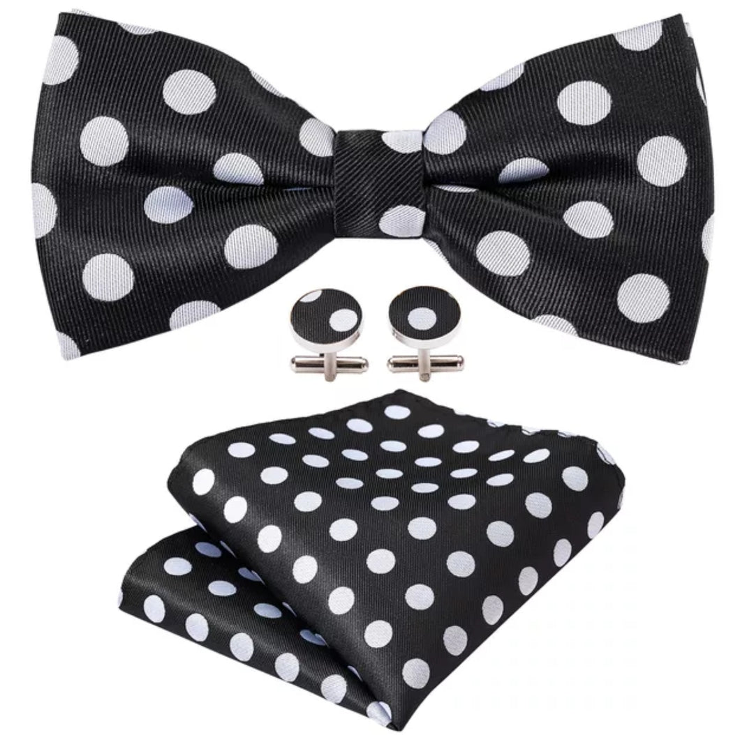 Silk Bowtie & Pocket Square with Woven Cufflink Set  