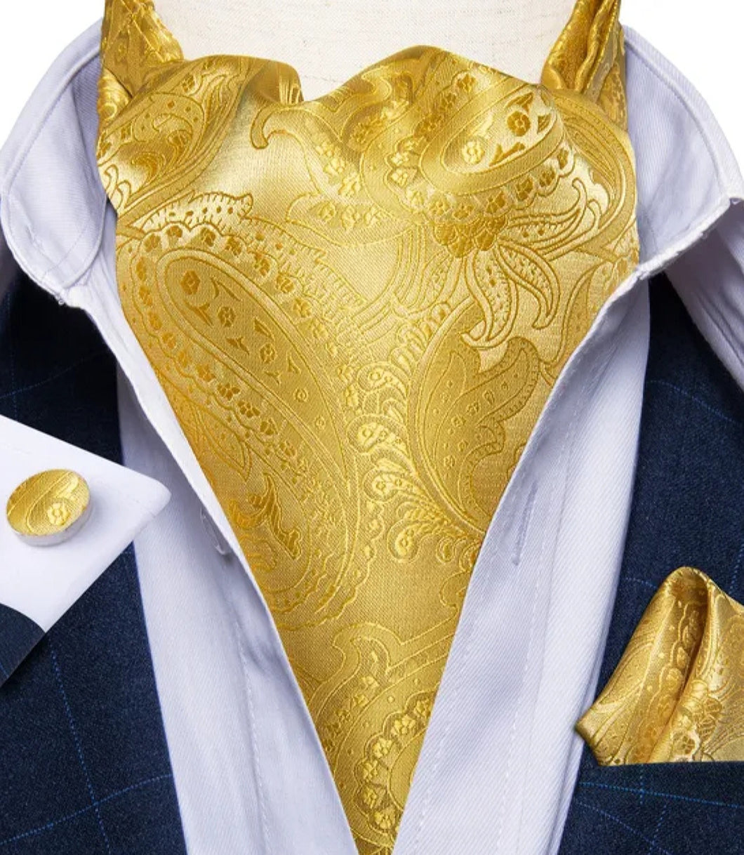 Silk Ascot & Pocket Square with Woven Cufflink Set