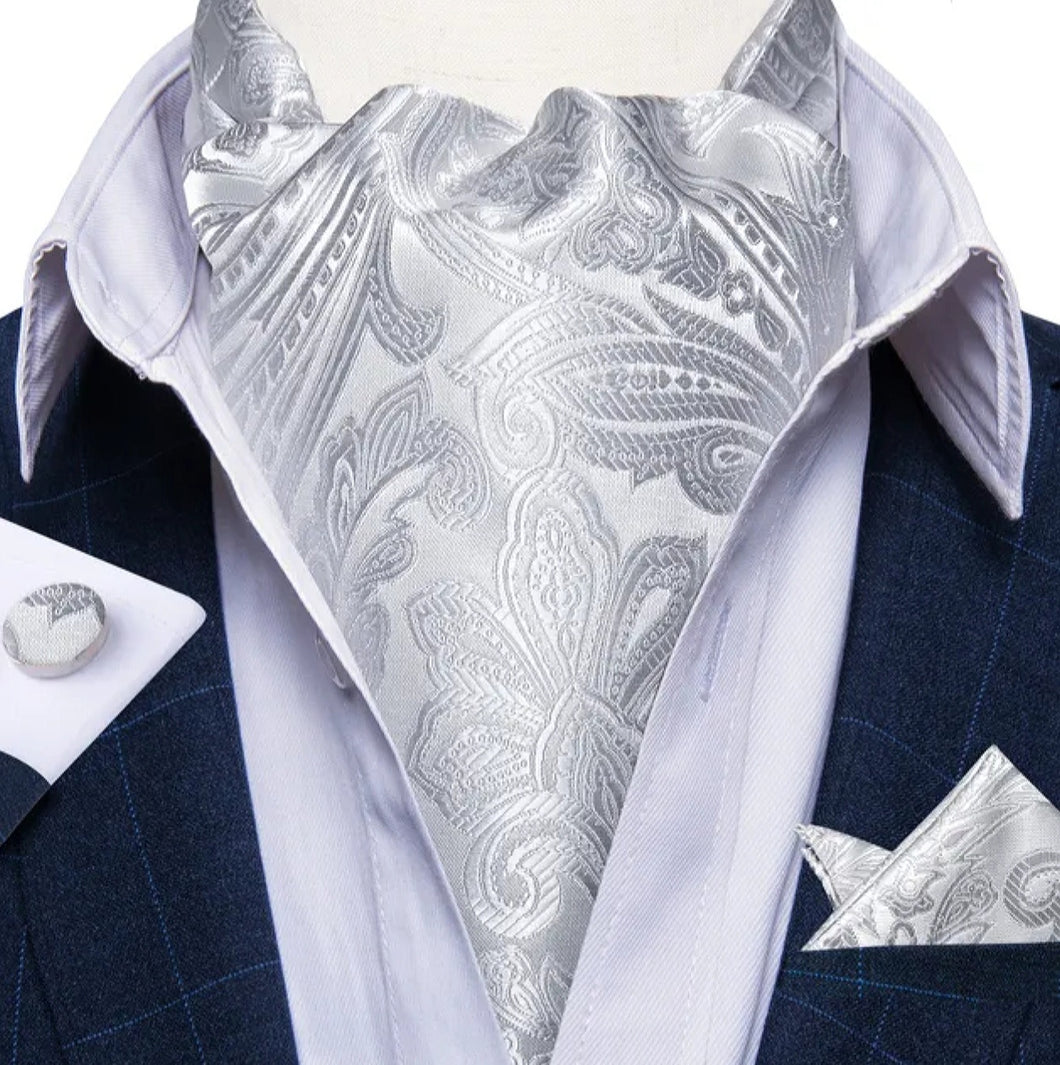 Silk Ascot & Pocket Square with Woven Cufflink Set