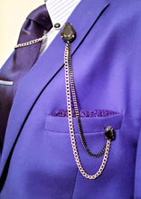 Load image into Gallery viewer, Black Crystal Lapel Pin with Silver/Black Chains
