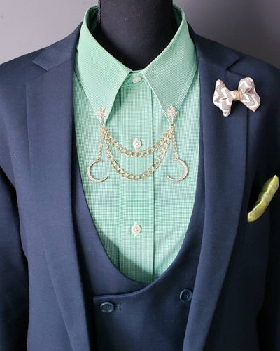 Crystal Crescent Moon Dangles Collar Pin 