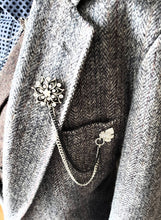Load image into Gallery viewer, Crystal Lapel Pin with Silver/Black Chains
