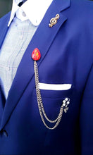 Load image into Gallery viewer, Elegant Red Crystal Lapel Pin with Silver Chain

