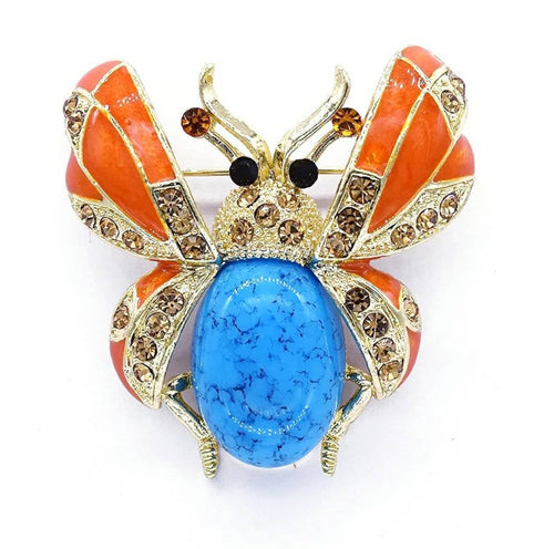 Large Crystal Beetle Brooch Pin