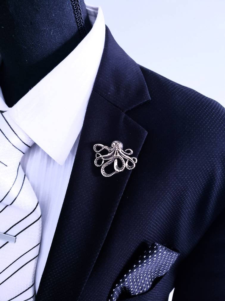 Crystal Clasp Octopus Lapel Pin
