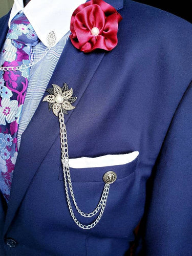 Elegant Flower Lapel Pin with Silver Chains/Lion Brooch