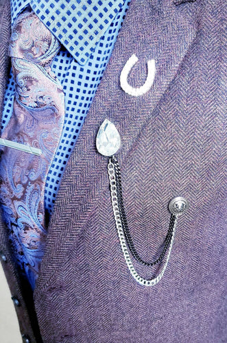 Crystal Lapel Pin With Lion Black Silver Chains