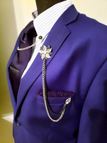 Flower Lapel Pin With Black & Silver Chains