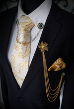 Load image into Gallery viewer, Crystal Flower Lapel Pin With 4 Gold Or Silver Chains
