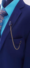 Load image into Gallery viewer, Elegant Black Crystal Lapel Pin with Gold/Black Chains
