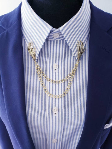 Skeleton Hands Double Collar Chains Pin