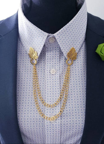 Elegant Leaf Collar Pin with Gold Chains