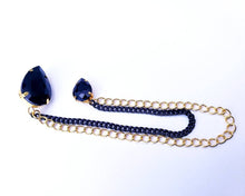 Load image into Gallery viewer, Black Crystal Lapel Pin with Silver/Black Chains
