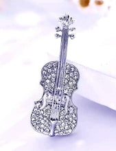 Load image into Gallery viewer, Crystal Rhinestones Violin Brooch Pin
