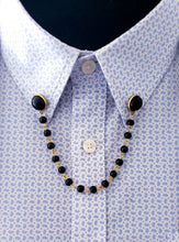 Load image into Gallery viewer, 12x12mm Black Pearl Collar Pin with Chain 
