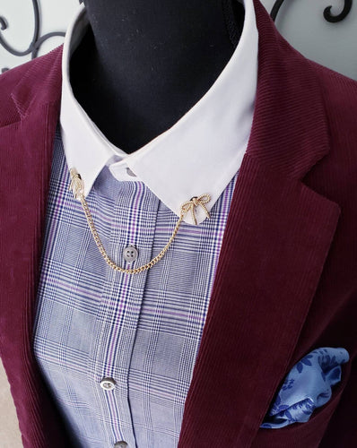 Unisex Bow Lapel Collar Pin with Chain