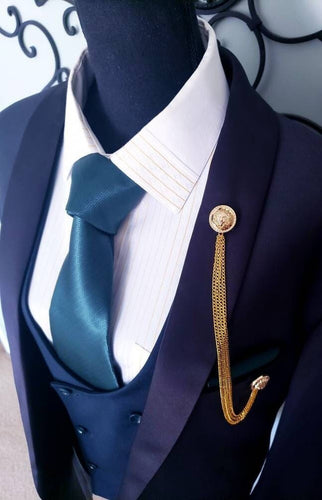 Elegant Lion Lapel Pin with Gold Chains